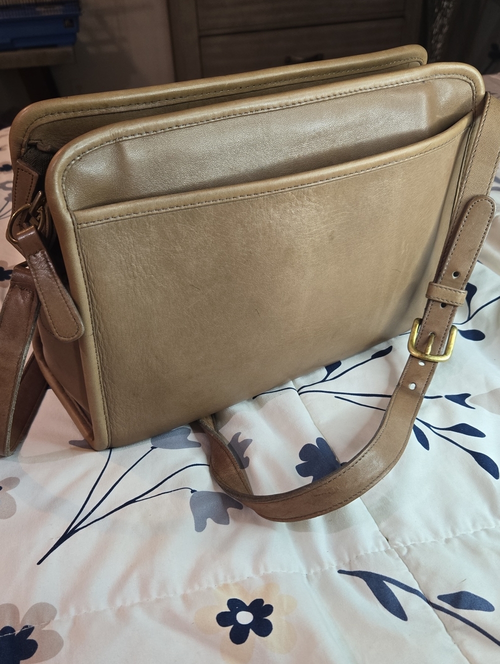 Coach Tan Leather Shoulder Bag with Gold-Tone Buckle